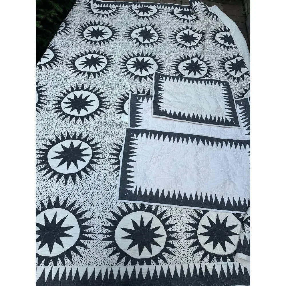 Soleil 4-Piece Medallion Cotton Quilt Set Jungalow Queen black white boho sun